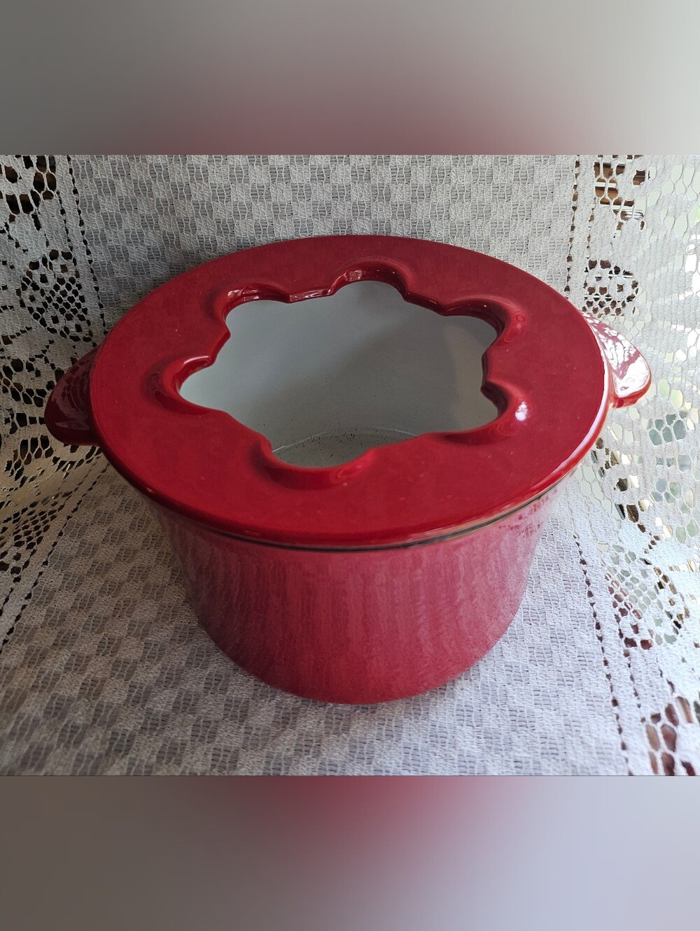 Red Norpro Cast Iron Fondue Pot